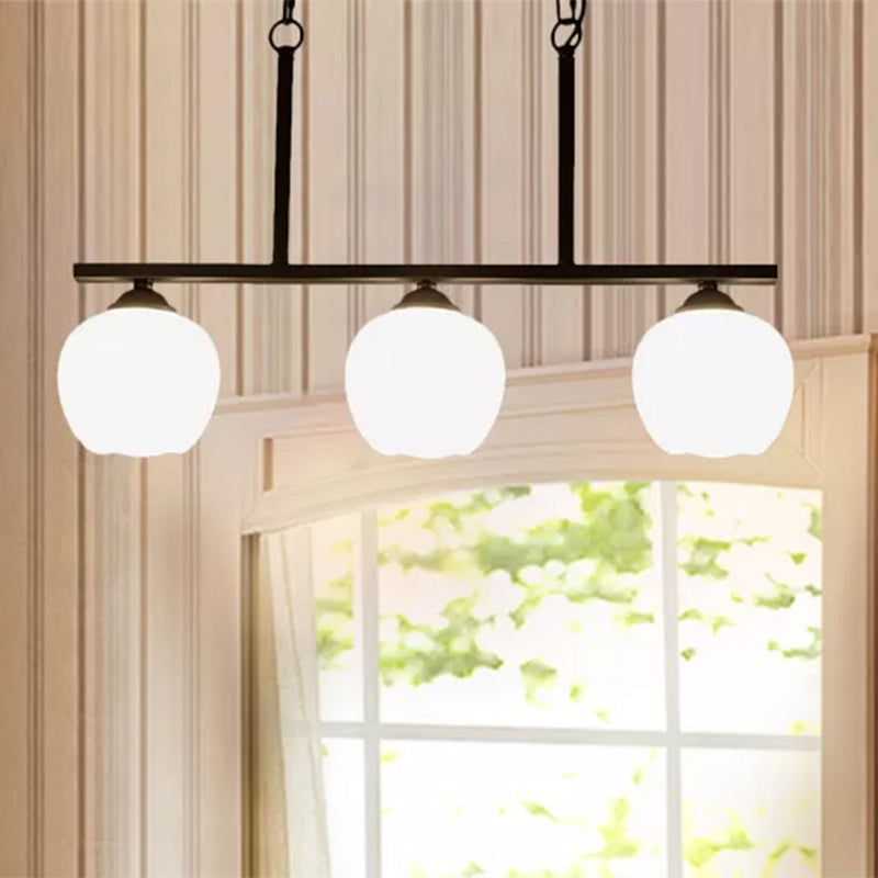 Industrial Pendant Lighting With Opal Glass Globe Shade - Black 3-Light Perfect For Dining Rooms