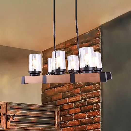 Industrial Brown Island Lighting With Clear Glass Cylinder Shades - 3/6 Lights Perfect For Dining