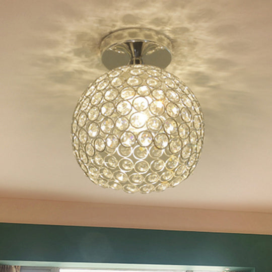 Romantic Chrome Flush Mount Ceiling Light with Crystal Accent for Corridor