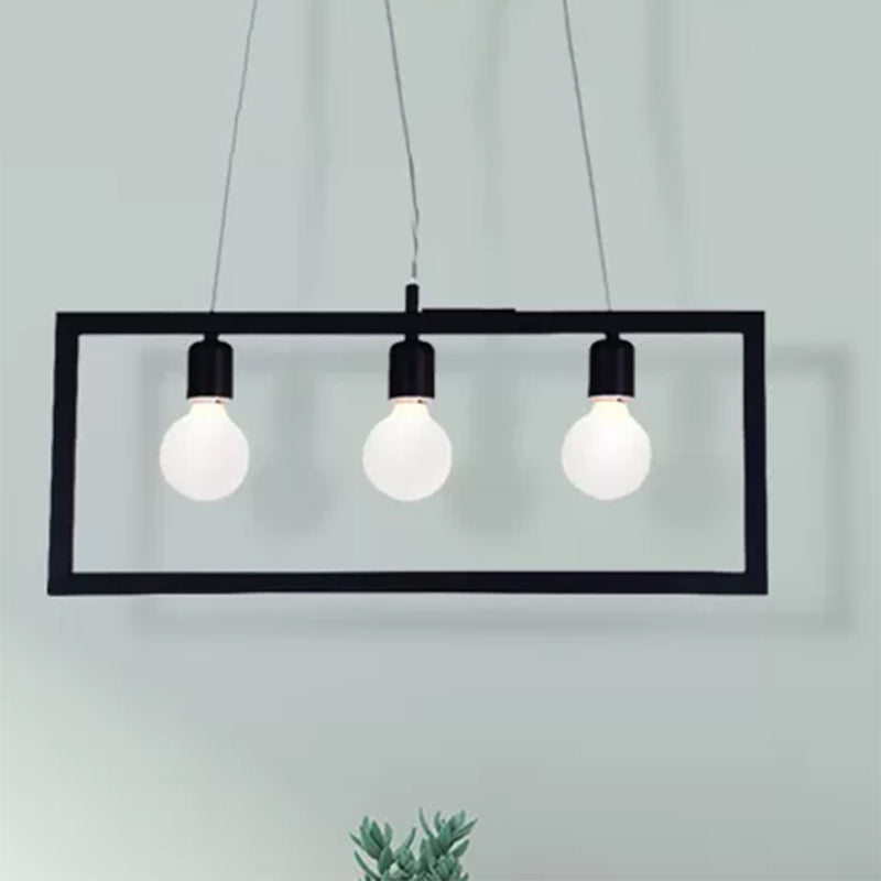 Industrial Style Rectangular Pendant Light With Black Metal Frame - 3/5 Lights Ceiling Hanging