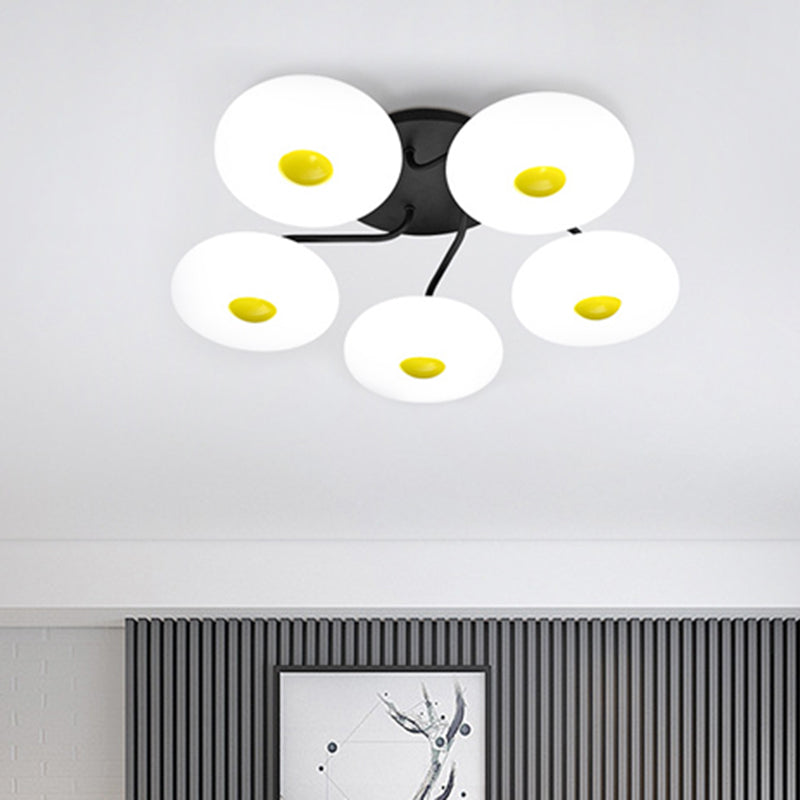 Contemporary White Circular Semi Flush Ceiling Light with 1/3/5 Heads - Acrylic Ceiling Lamp for Living Room