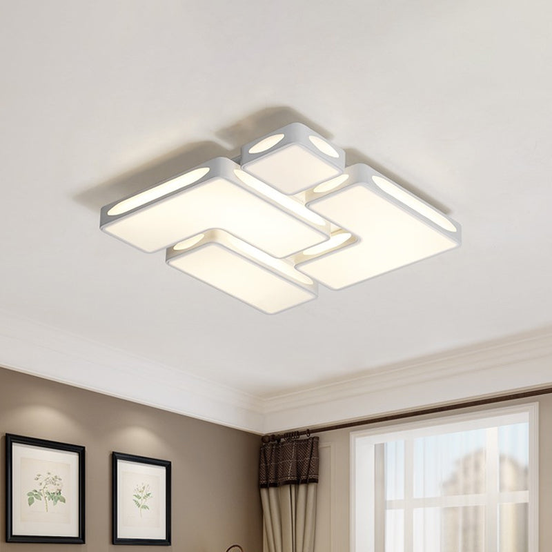 Modern Flush Mount LED Ceiling Light for Bedroom - White Acrylic, Warm/White Lighting, Rectangle/Square Shape - 19.5"/23.5" W