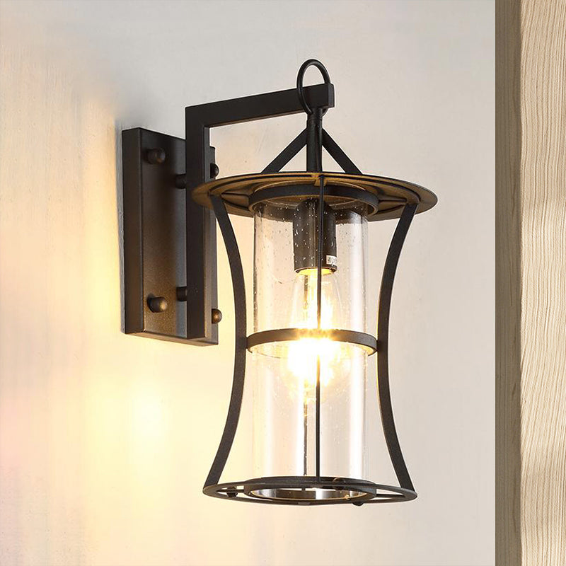 Rustic Clear Glass Wall Light With Textured Shade For Porch Sconce