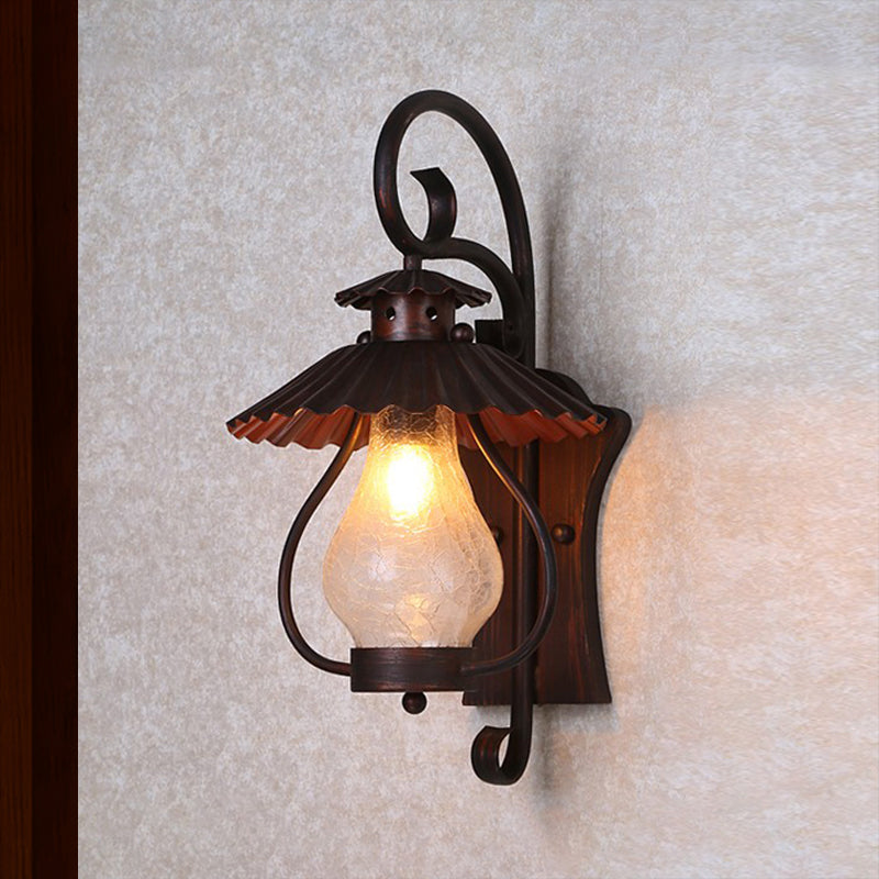 Coastal Crackle Glass Lantern Wall Light With Clear Bulb Fixture