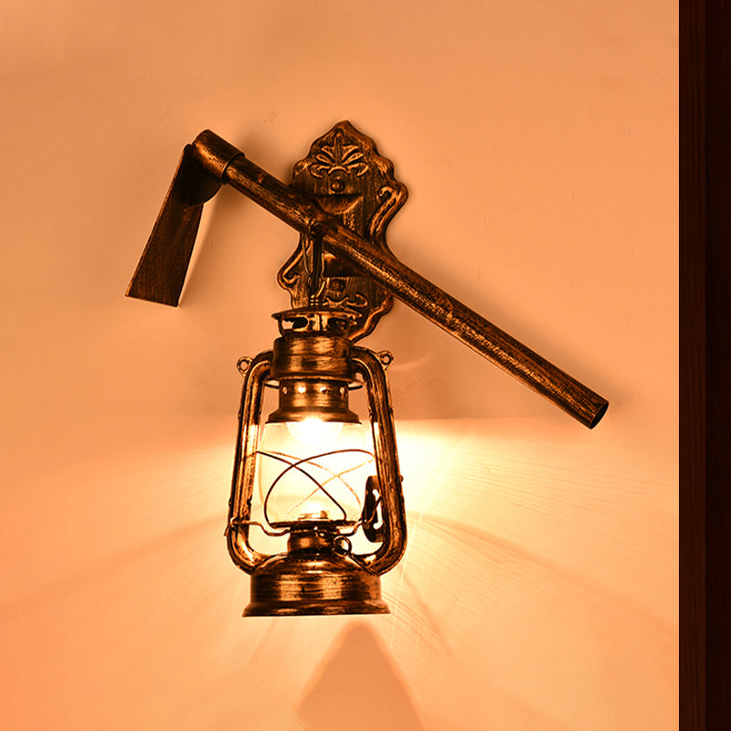 Industrial Rustic Kerosene Wall Sconce Lamp With Trumpet Design - Clear Glass And 1-Light Fixture