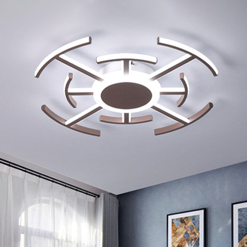 Contemporary Metal Round Flushmount Light with Maze Design - Brown