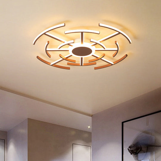 Contemporary Metal Round Flushmount Light with Maze Design - Brown