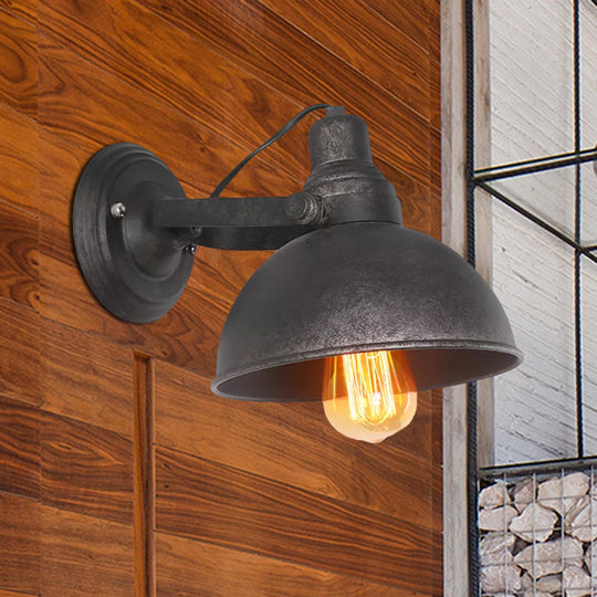 Vintage Wrought Iron Wall Sconce With Dome Bulb - Black/Rust Hallway Light