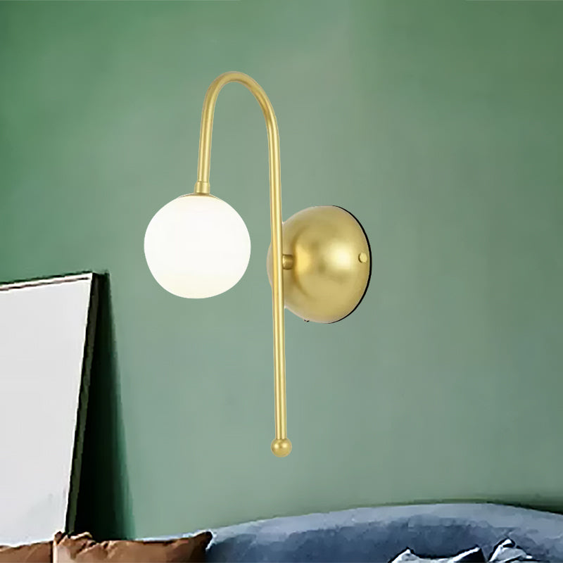 Modern Gold Wall Mounted Globe Light Fixture With Opal Glass For Living Room