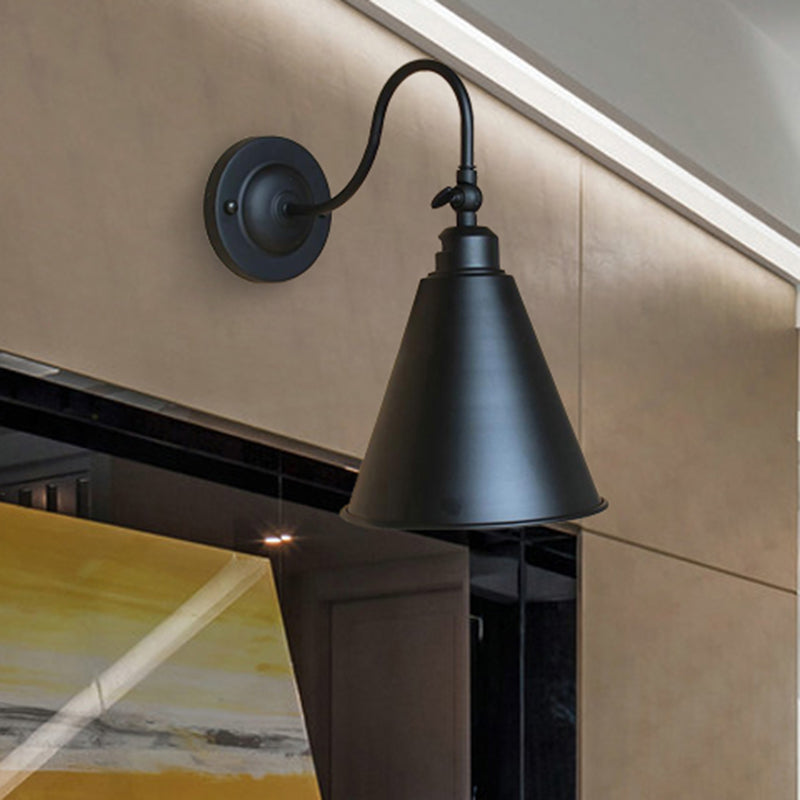 Industrial Black Metal Wall Sconce Light With Gooseneck Arm For Bedroom