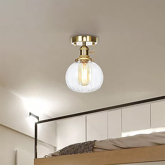 Industrial Orb Shade Ceiling Light with Water Glass - Semi Flush for Living Room