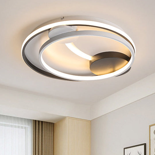 Modern Metal LED Flush Mount Ceiling Light - Double Square/Circle Design in Black & White