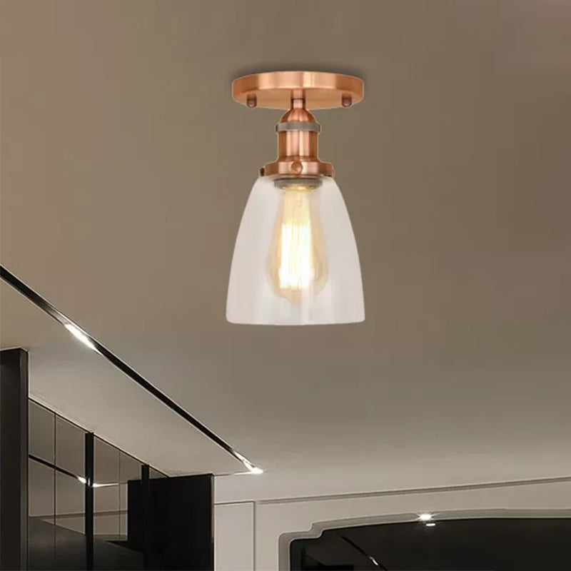 Industrial Clear Glass Conical Semi Flush Light for Foyer - Brass/Copper/Rust Ceiling Mount Fixture