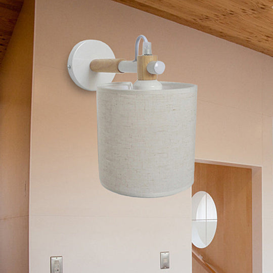 Simple And Stylish White Fabric Sconce Wall Lighting For Bedroom - Cylinder Mount Fixture