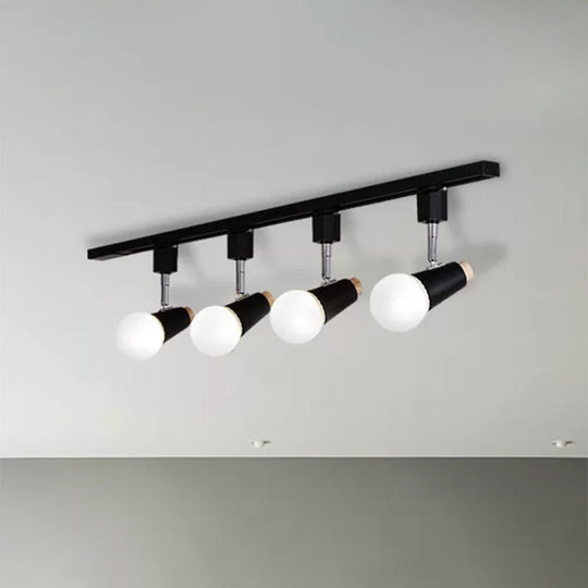 Industrial Metallic Linear Ceiling Light - 3/4 Heads Adjustable Semi Flush Track Fixture with Cup Shade in Black/White