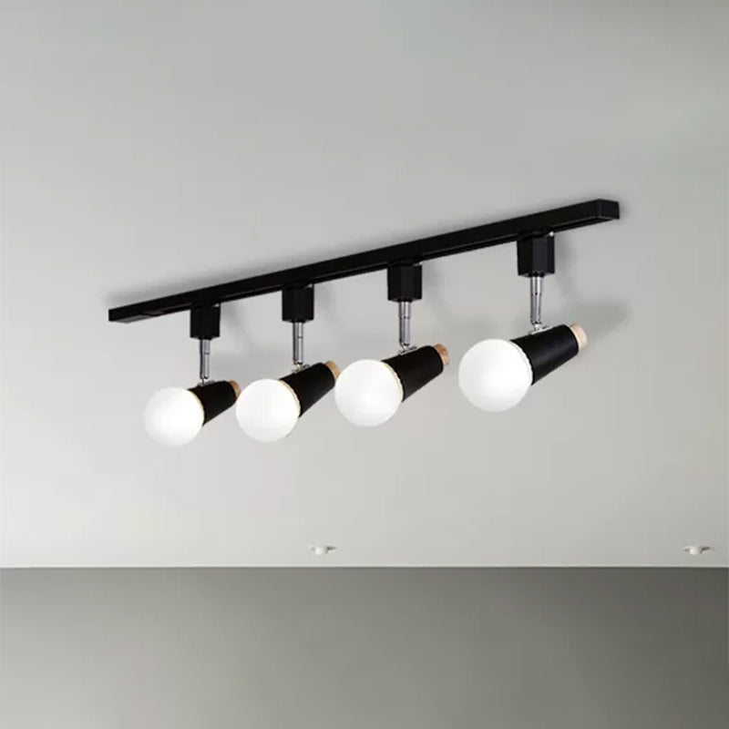 Industrial Metallic Linear Ceiling Light - 3/4 Heads Adjustable Semi Flush Track Fixture With Cup