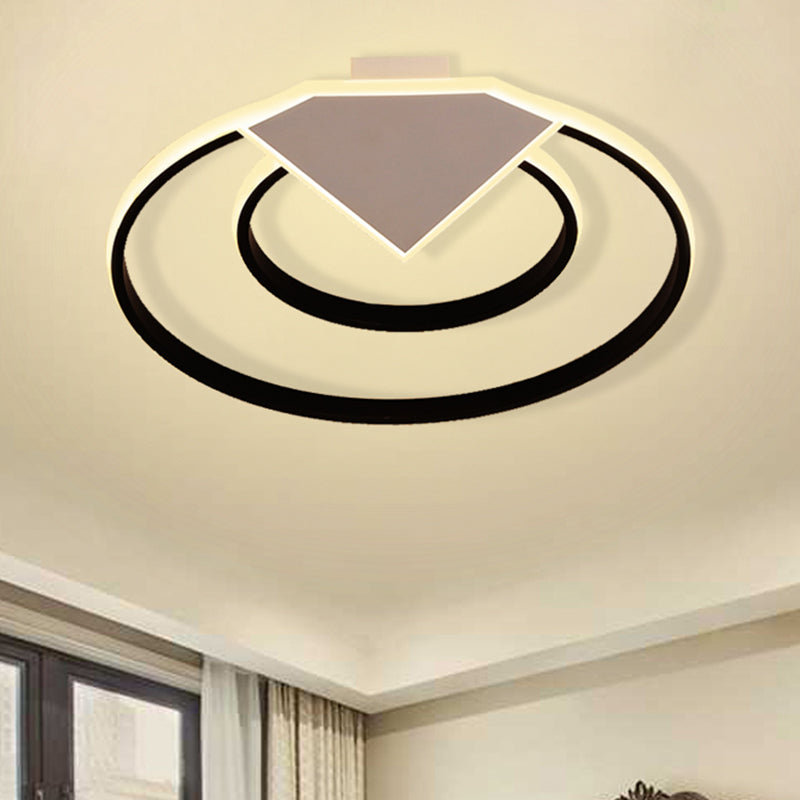 Modern Black Flush Mount Ceiling Light: Double Ring LED Indoor Lighting - Warm/White Light - 19.5"/23.5" Wide