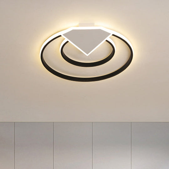 Modern Black Flush Mount Ceiling Light: Double Ring LED Indoor Lighting - Warm/White Light - 19.5"/23.5" Wide