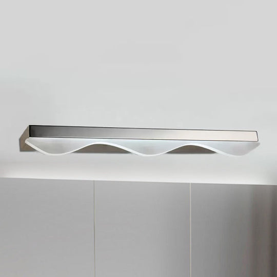 Modern Led Vanity Light With Stainless Steel Wall Mount And Wave Shade - 17/21 Width