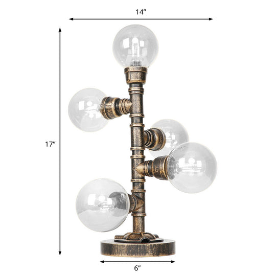 Industrial Study Room Task Lighting: 5-Light Table Light With Clear/Amber Glass Shade Base Included