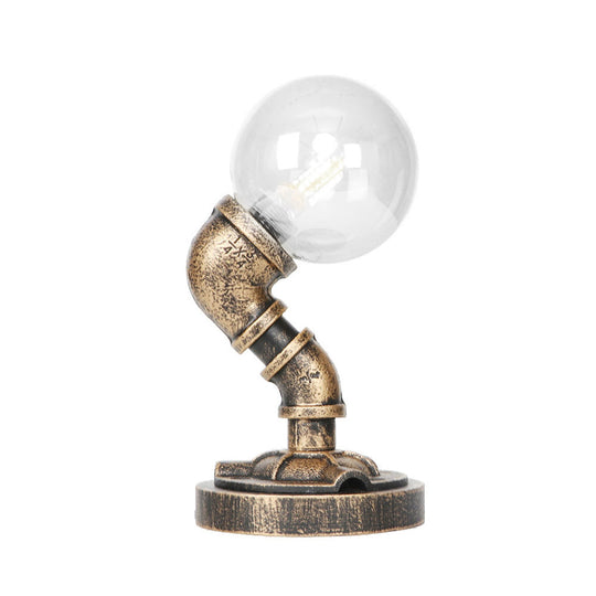 Vintage Style 1-Light Desk Lamp With Clear/Amber Glass Shade And Antique Bronze Globe Base - Perfect