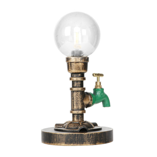 Vintage Style 1-Light Desk Lamp With Clear/Amber Glass Shade And Antique Bronze Globe Base - Perfect