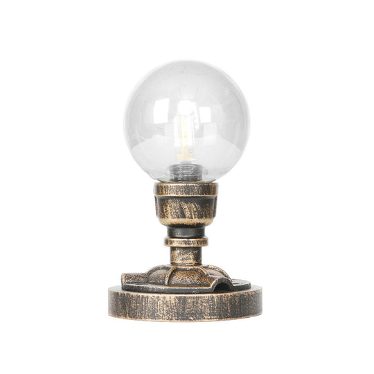 Vintage Style 1-Light Desk Lamp With Clear/Amber Glass Shade And Antique Bronze Globe Base - Perfect