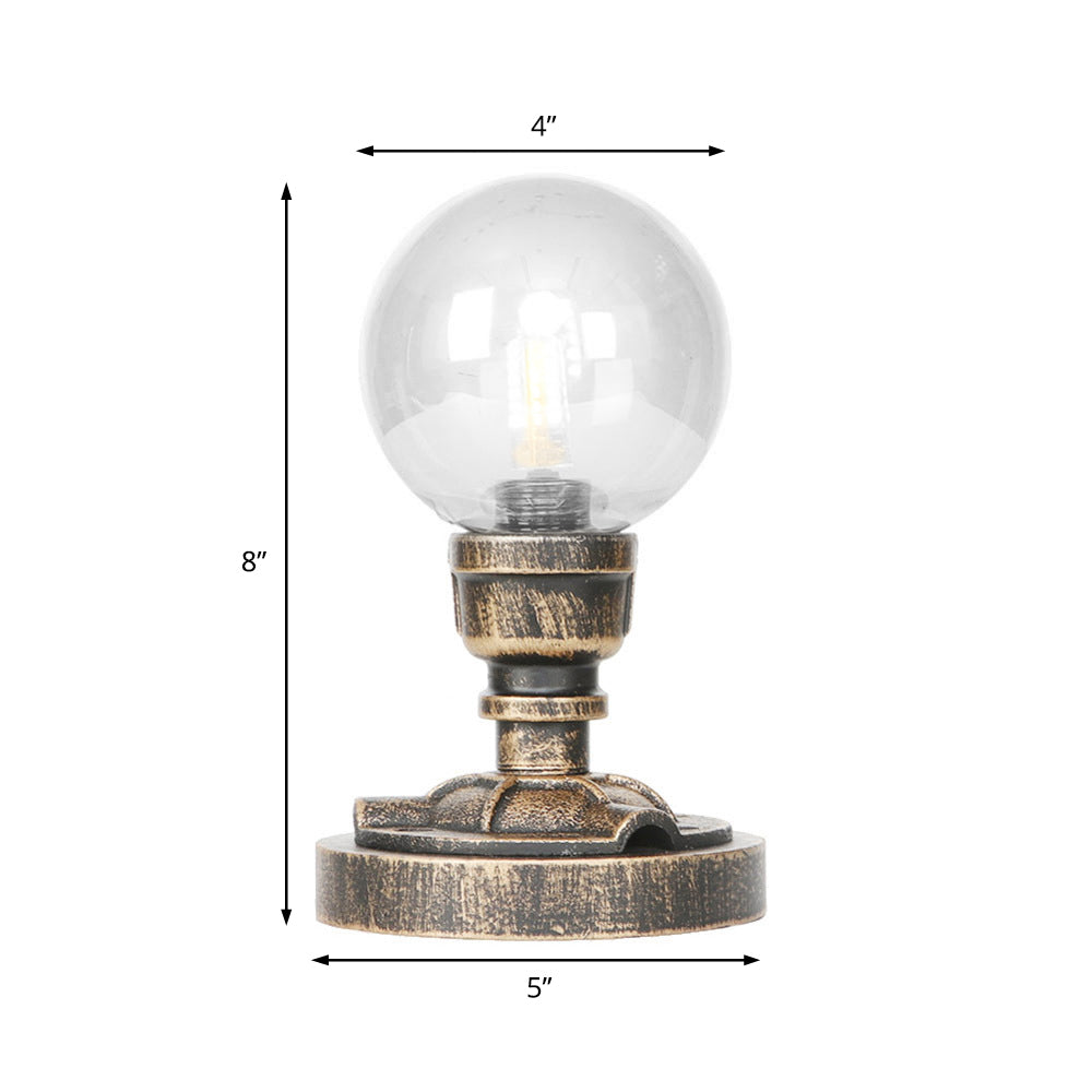 Vintage Style 1-Light Desk Lamp With Clear/Amber Glass Shade And Antique Bronze Globe Base - Perfect