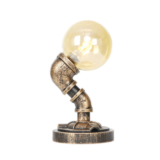 Vintage Style 1-Light Desk Lamp With Clear/Amber Glass Shade And Antique Bronze Globe Base - Perfect