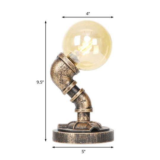 Vintage Style 1-Light Desk Lamp With Clear/Amber Glass Shade And Antique Bronze Globe Base - Perfect