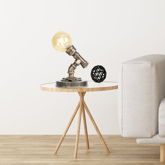 Vintage Style 1-Light Desk Lamp With Clear/Amber Glass Shade And Antique Bronze Globe Base - Perfect