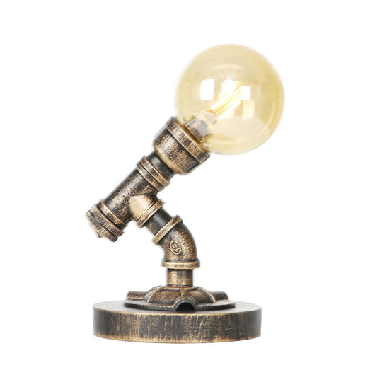 Vintage Style 1-Light Desk Lamp With Clear/Amber Glass Shade And Antique Bronze Globe Base - Perfect