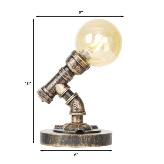 Vintage Style 1-Light Desk Lamp With Clear/Amber Glass Shade And Antique Bronze Globe Base - Perfect