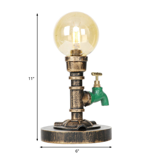 Vintage Style 1-Light Desk Lamp With Clear/Amber Glass Shade And Antique Bronze Globe Base - Perfect