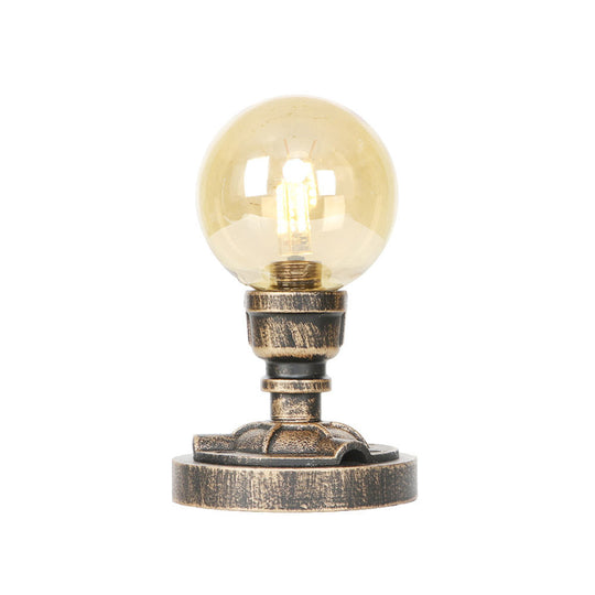 Vintage Style 1-Light Desk Lamp With Clear/Amber Glass Shade And Antique Bronze Globe Base - Perfect