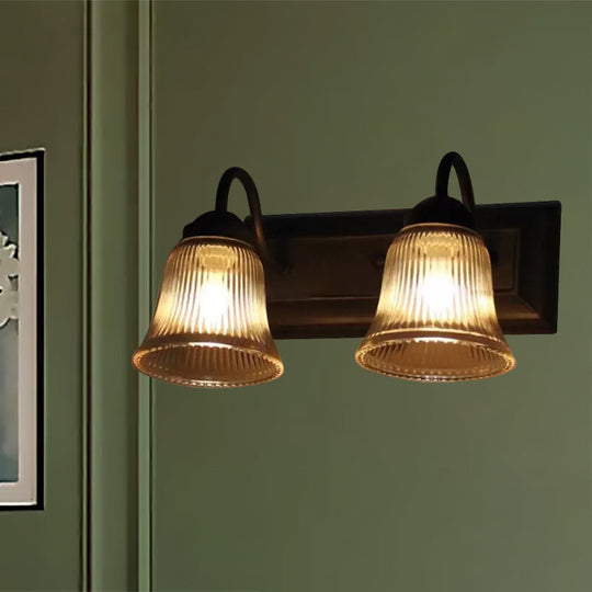 Industrial Wall Mounted Lamp With Clear Textured Glass Single Bulb Bedroom Sconce Light In Black