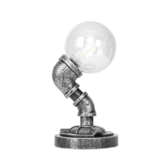 Industrial Single Bulb Desk Lamp - Globe Clear/Amber Glass Antique Silver Finish Living Room Task