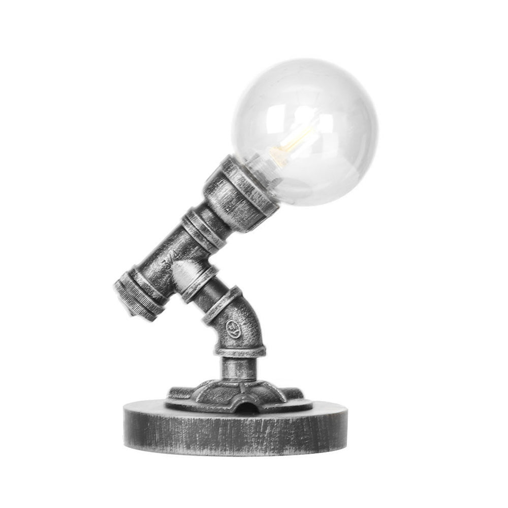 Industrial Single Bulb Desk Lamp - Globe Clear/Amber Glass Antique Silver Finish Living Room Task