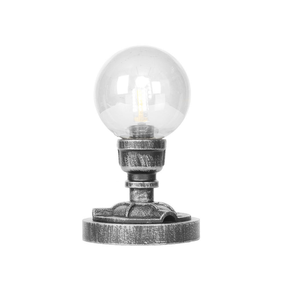 Industrial Single Bulb Desk Lamp - Globe Clear/Amber Glass Antique Silver Finish Living Room Task