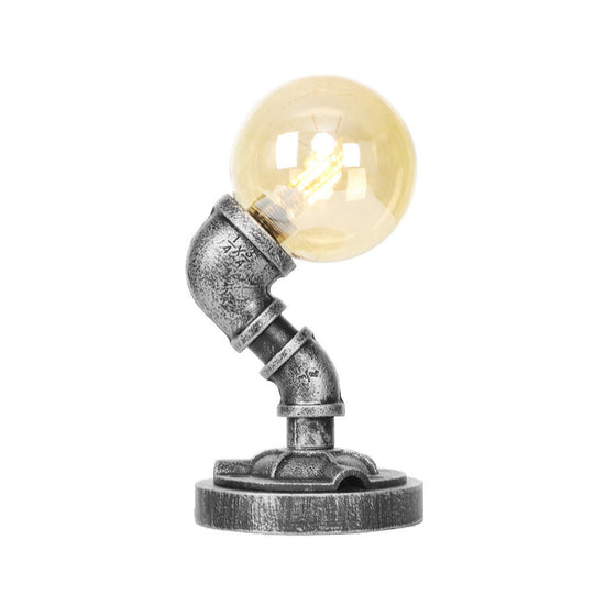 Industrial Single Bulb Desk Lamp - Globe Clear/Amber Glass Antique Silver Finish Living Room Task