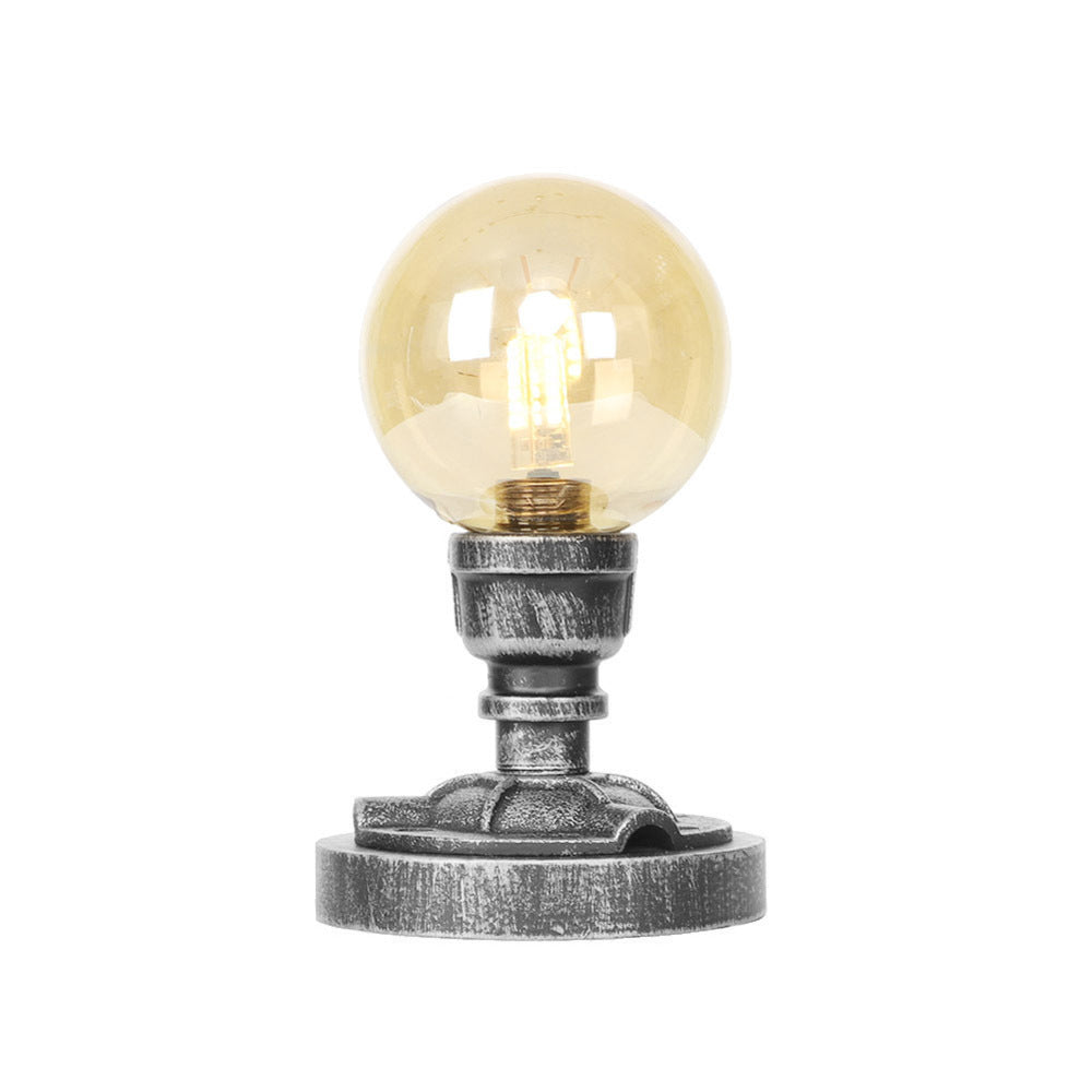 Industrial Single Bulb Desk Lamp - Globe Clear/Amber Glass Antique Silver Finish Living Room Task