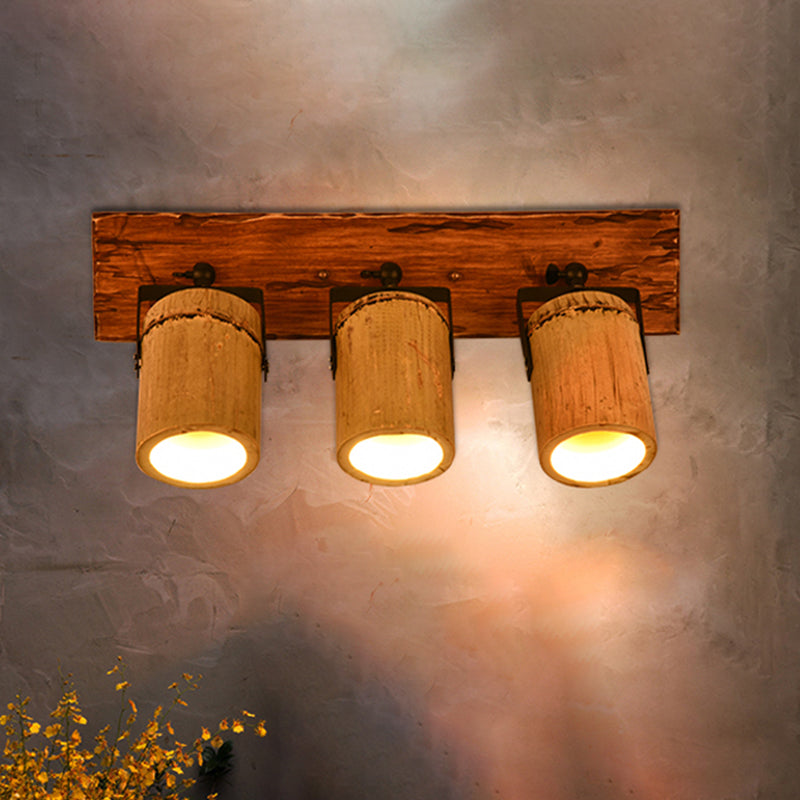 Rustic Wooden Cylinder Wall Sconce Light In Beige For Bistros & Restaurants