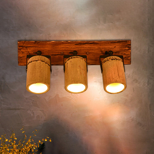 Rustic Wooden Cylinder Wall Sconce Light In Beige For Bistros & Restaurants