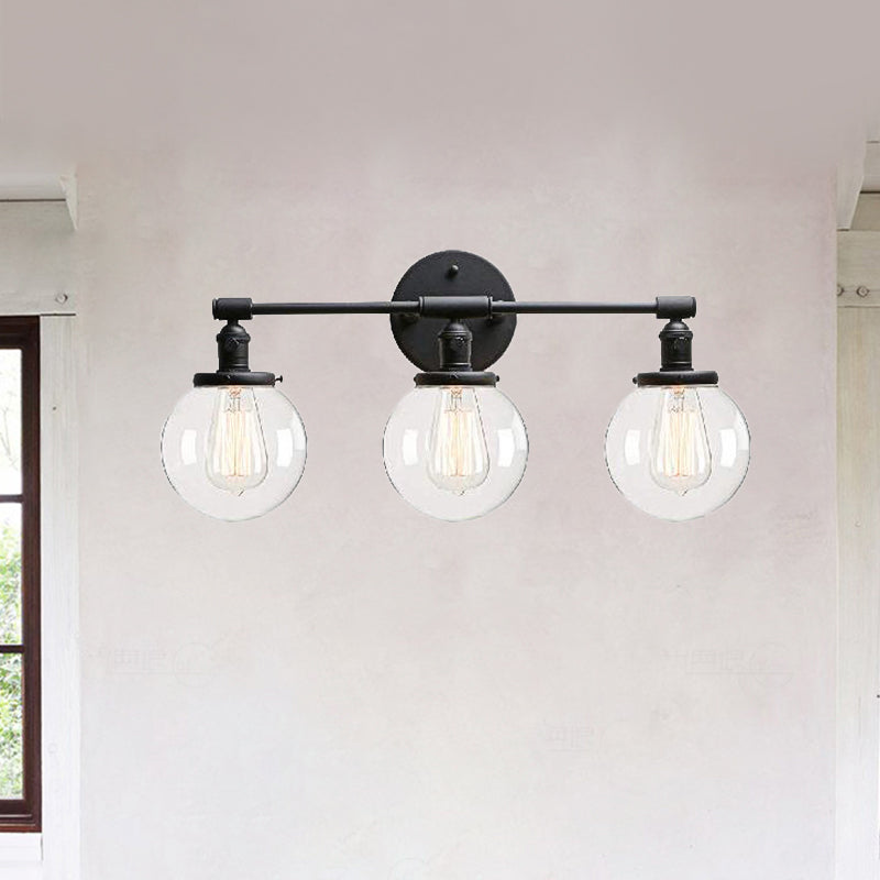 Outdoor Industrial Black Sconce Light With Clear Glass Bubble Shade 3 Lights Fixture