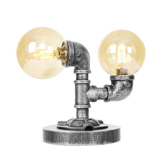 Industrial Desk Lamp With Clear/Amber Glass Shade - Antique Silver