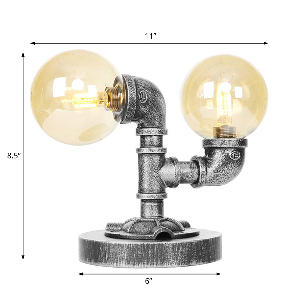 Industrial Desk Lamp With Clear/Amber Glass Shade - Antique Silver