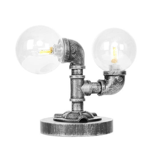 Industrial Desk Lamp With Clear/Amber Glass Shade - Antique Silver