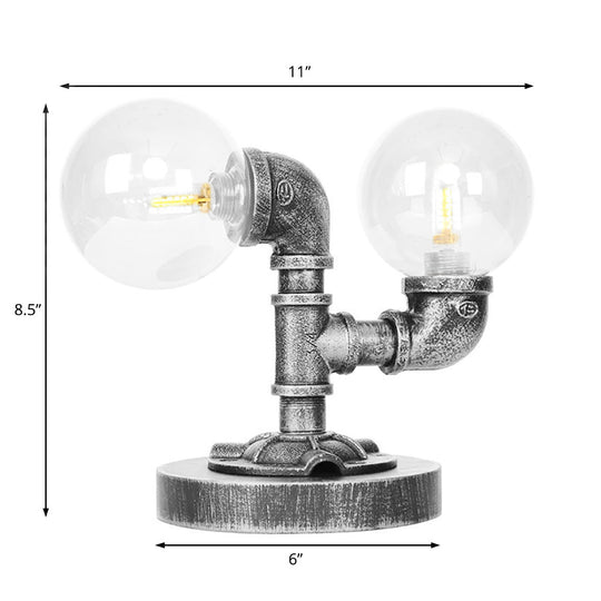 Industrial Desk Lamp With Clear/Amber Glass Shade - Antique Silver