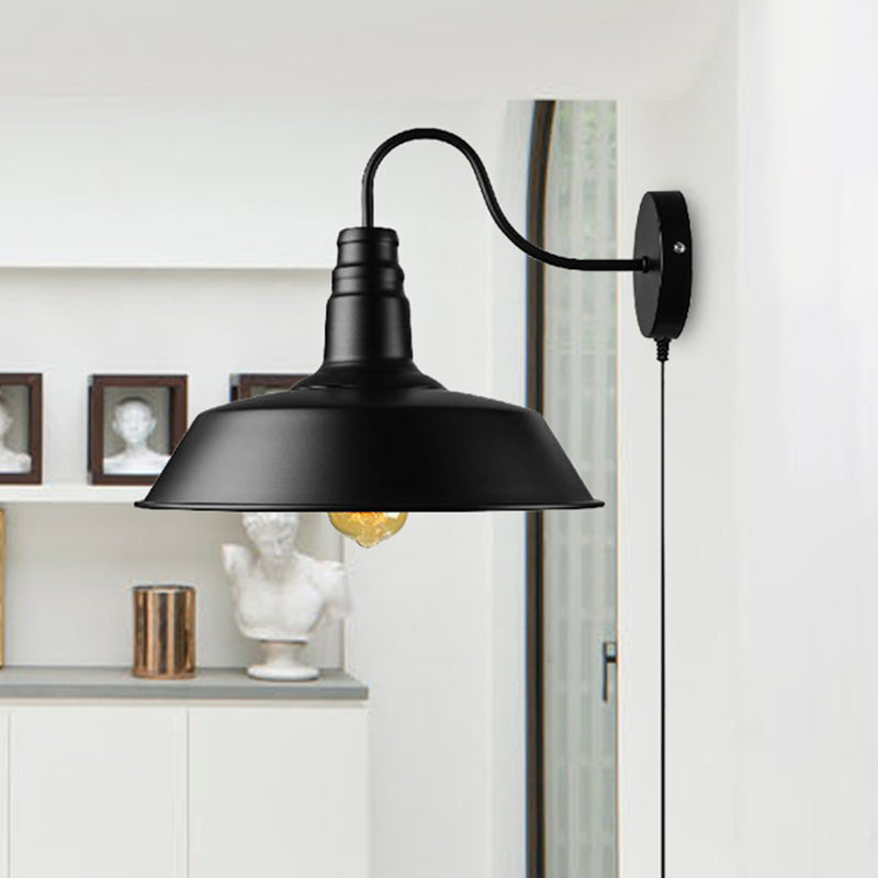 Retro Style Black Barn Sconce Light - Head Wall Lamp With Plug-In Cord For Dining Room