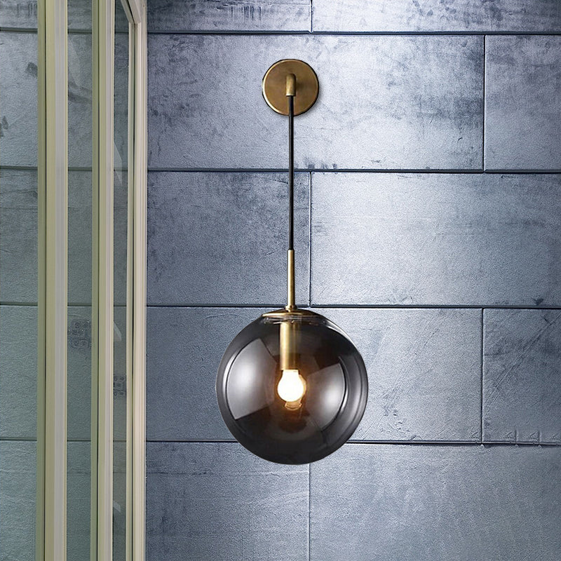 Smoked Glass Sconce Light: Modern Wall Lighting Fixture With 1 Bulb In Black/Brass 8/10 - Ideal For